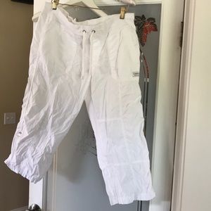 White drawstring capris
